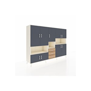 Hyperion Dolap 13 Raflı 3 Çekmeceli 9 Kapaklı 220x44x163 Aytaşı-antrasit/çam