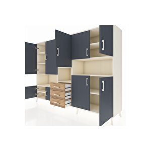 Hyperion Dolap 13 Raflı 3 Çekmeceli 9 Kapaklı 220x44x163 Aytaşı-antrasit/çam