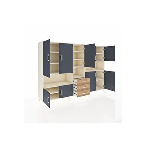 Hyperion Dolap 13 Raflı 3 Çekmeceli 9 Kapaklı 220x44x163 Aytaşı-antrasit/çam