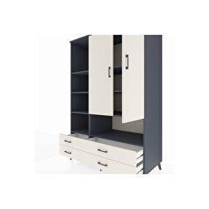 Kronos Dolap 8 Raflı 4 Çekmeceli 2 Kapaklı 132x59x195 Antrasit-aytaşı/aytaşı