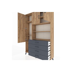 Arges Dolap 7 Raflı 4 Çekmeceli 3 Kapaklı 132x30x195 Çam-çam/antrasit