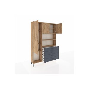 Arges Dolap 7 Raflı 4 Çekmeceli 3 Kapaklı 132x30x195 Çam-çam/antrasit