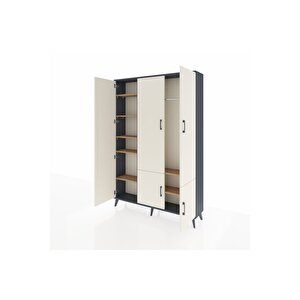 Arges Dolap 7 Raflı 5 Kapaklı Tek Askılı 132x30x195 Antrasit-aytaşı/çam