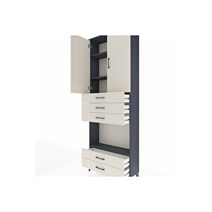 Arges Dolap 4 Raflı 5 Çekmeceli 2 Kapaklı 88x30x243 Antrasit-aytaşı