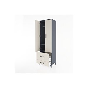 Hyperion Dolap 2 Raflı 2 Çekmeceli Tek Askılı 60x44x195 Antrasit-aytaşı