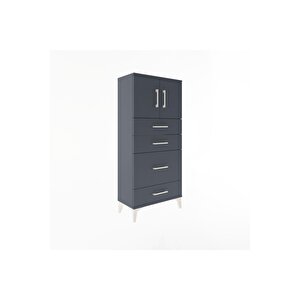 Arges Dolap Tek Raflı 4 Çekmeceli 2 Kapaklı 60x30x134 Antrasit-antrasit