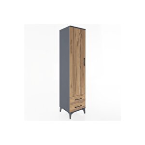 Hyperion Dolap 4 Raflı 2 Çekmeceli Tek Kapaklı 44x44x195 Antrasit-çam