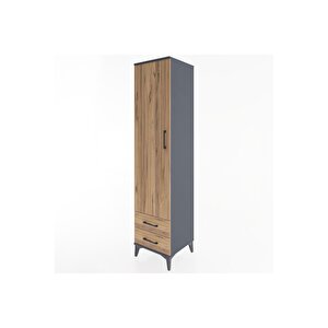 Hyperion Dolap 4 Raflı 2 Çekmeceli Tek Kapaklı 44x44x195 Antrasit-çam