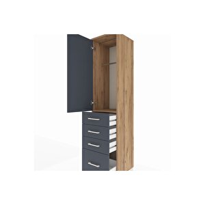 Hyperion Dolap Tek Raflı 4 Çekmeceli Tek Askılı 44x44x195 Çam-antrasit