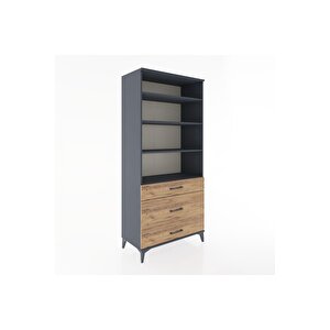 Hyperion Dolap 4 Raflı 3 Çekmeceli 88x44x195 Antrasit-çam