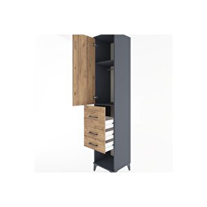Hyperion Dolap 2 Raflı 3 Çekmeceli Tek Askılı 44x44x221 Antrasit-çam