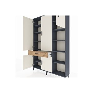 Arges Dolap 10 Raflı Tek Çekmeceli 5 Kapaklı 132x30x195 Antrasit-aytaşı/çam