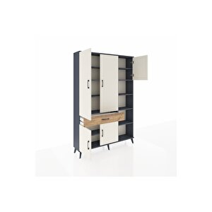 Arges Dolap 10 Raflı Tek Çekmeceli 5 Kapaklı 132x30x195 Antrasit-aytaşı/çam