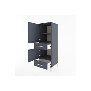 Hyperion Dolap 3 Raflı 2 Çekmeceli 2 Kapaklı 44x44x134 Antrasit-antrasit