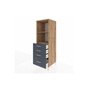 Kronos Dolap 2 Raflı 4 Çekmeceli 60x59x182 Çam-antrasit