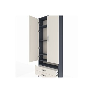 Arges Dolap 5 Raflı 2 Çekmeceli 2 Kapaklı 88x30x221 Antrasit-aytaşı