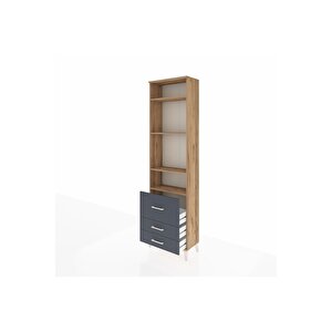 Arges Dolap 4 Raflı 3 Çekmeceli 60x30x221 Çam-antrasit