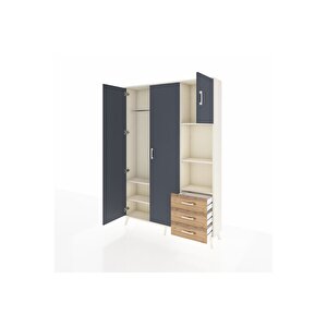 Arges Dolap 5 Raflı 3 Çekmeceli Tek Askılı 132x30x195 Aytaşı-antrasit/çam