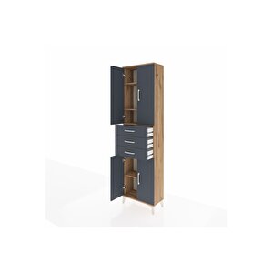 Arges Dolap 4 Raflı 3 Çekmeceli 4 Kapaklı 60x30x221 Çam-antrasit