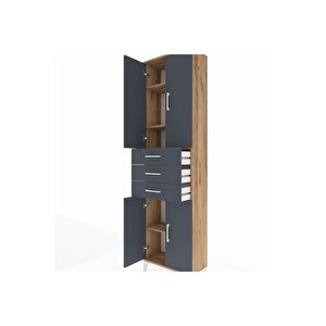 Arges Dolap 4 Raflı 3 Çekmeceli 4 Kapaklı 60x30x221 Çam-antrasit