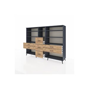 Hyperion Dolap 8 Raflı 7 Çekmeceli  220x44x163 Antrasit-antrasit/çam