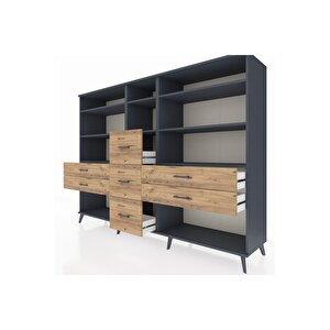 Hyperion Dolap 8 Raflı 7 Çekmeceli  220x44x163 Antrasit-antrasit/çam