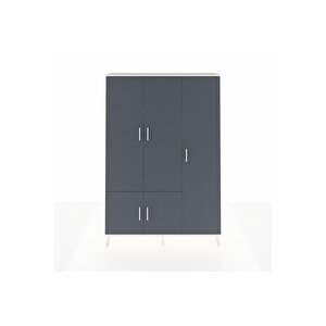 Arges Dolap 7 Raflı 5 Kapaklı Tek Askılı 132x30x195 Aytaşı-antrasit/çam