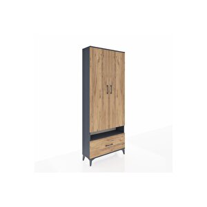 Arges Dolap 3 Raflı Tek Çekmeceli Tek Askılı 88x30x221 Antrasit-çam
