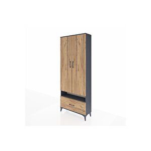 Arges Dolap 3 Raflı Tek Çekmeceli Tek Askılı 88x30x221 Antrasit-çam