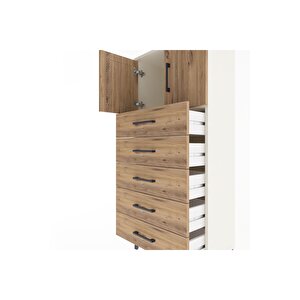 Arges Dolap Tek Raflı 4 Çekmeceli 2 Kapaklı 60x30x134 Aytaşı-çam