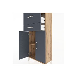 Hyperion Dolap Tek Raflı 2 Çekmeceli 2 Kapaklı 60x44x134 Çam-antrasit