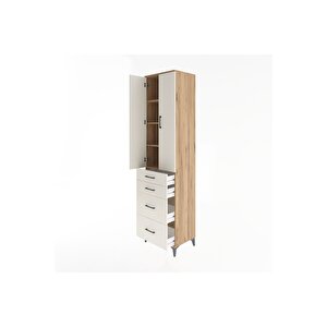 Hyperion Dolap 4 Raflı 4 Çekmeceli 2 Kapaklı 60x44x243 Çam-aytaşı
