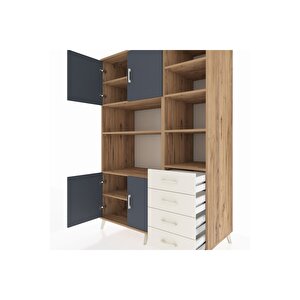 Kronos Dolap 9 Raflı 4 Çekmeceli 4 Kapaklı 132x59x195 Çam-antrasit/aytaşı