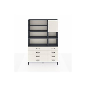 Arges Gardrop 8 Raflı 8 Çekmeceli Tek Kapaklı  132x30x195 Antrasit-aytaşı