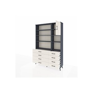 Arges Gardrop 8 Raflı 8 Çekmeceli Tek Kapaklı  132x30x195 Antrasit-aytaşı