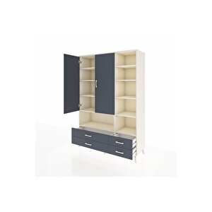 Hyperion Gardrop 10 Raflı 4 Çekmeceli 2 Kapaklı 132x44x195 Aytaşı-antrasit