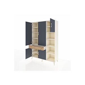 Hyperion Dolap 10 Raflı Tek Çekmeceli 5 Kapaklı 132x44x195 Aytaşı-antrasit/çam