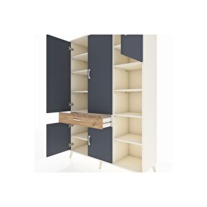 Hyperion Dolap 10 Raflı Tek Çekmeceli 5 Kapaklı 132x44x195 Aytaşı-antrasit/çam