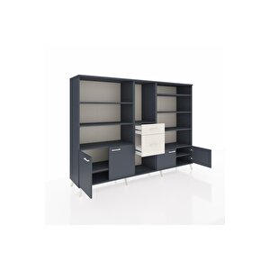 Hyperion Dolap 10 Raflı 2 Çekmeceli 4 Kapaklı 220x44x163 Antrasit-antrasit/aytaşı