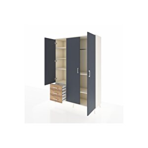 Hyperion Dolap 6 Raflı 3 Çekmeceli Tek Askılı 132x44x195 Aytaşı-antrasit/çam