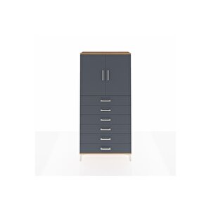 Arges Dolap 2 Raflı 6 Çekmeceli 2 Kapaklı 88x30x182 Çam-antrasit