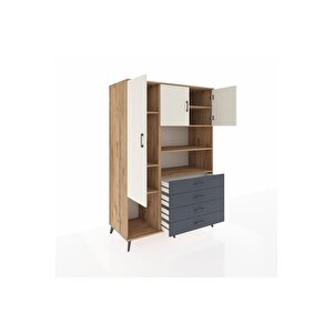 Kronos Dolap 7 Raflı 4 Çekmeceli 3 Kapaklı 132x59x195 Çam-aytaşı/antrasit