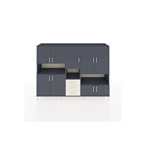 Hyperion Dolap 13 Raflı 3 Çekmeceli 9 Kapaklı 220x44x163 Antrasit-antrasit/aytaşı