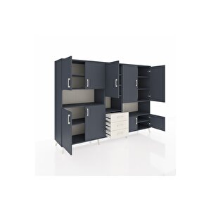 Hyperion Dolap 13 Raflı 3 Çekmeceli 9 Kapaklı 220x44x163 Antrasit-antrasit/aytaşı