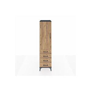 Kronos Dolap Tek Raflı 4 Çekmeceli Tek Askılı 44x59x182 Antrasit-çam