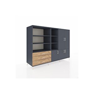 Kronos Dolap 11 Raflı 3 Çekmeceli 5 Kapaklı 220x59x163 Antrasit-antrasit/çam