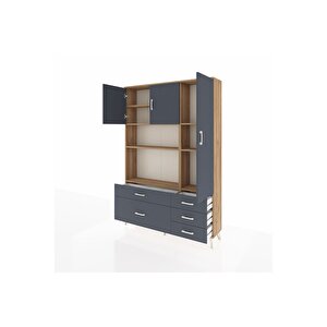 Arges Gardrop 7 Raflı 5 Çekmeceli 3 Kapaklı 132x30x195 Çam-antrasit