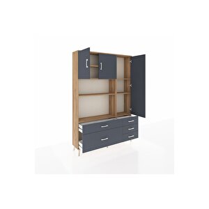 Arges Gardrop 7 Raflı 5 Çekmeceli 3 Kapaklı 132x30x195 Çam-antrasit