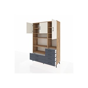 Hyperion Dolap 9 Raflı 6 Çekmeceli 3 Kapaklı 132x44x195 Çam-aytaşı/antrasit
