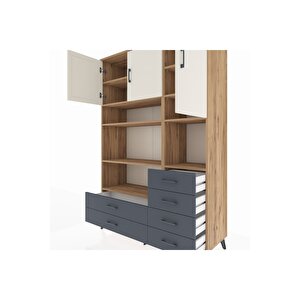 Hyperion Dolap 9 Raflı 6 Çekmeceli 3 Kapaklı 132x44x195 Çam-aytaşı/antrasit